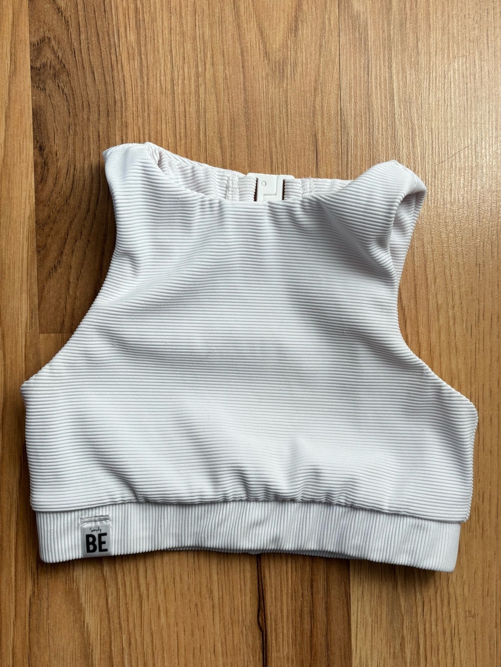 simply BE - White Ribbed High Neck Crop Top